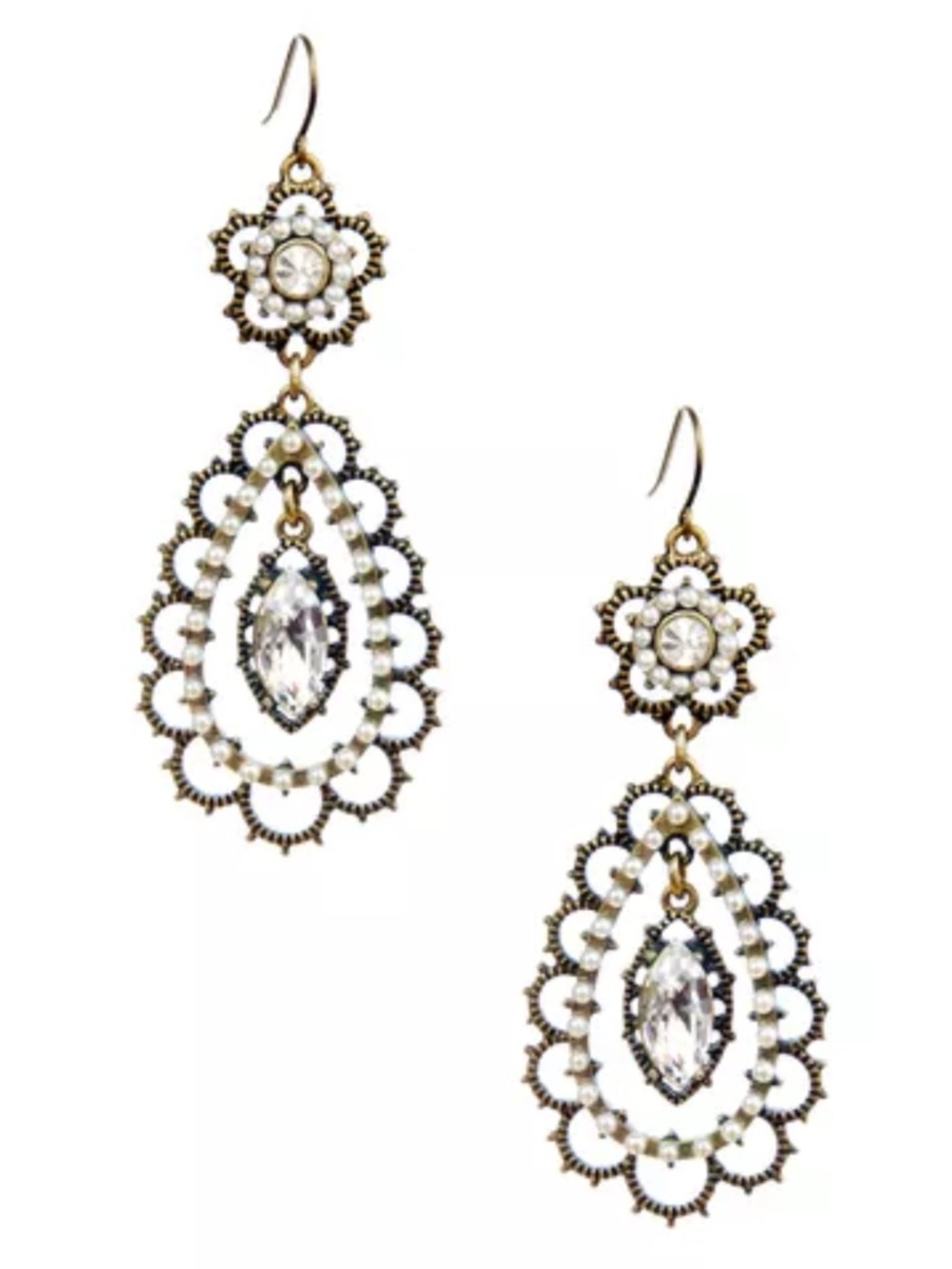 Chloe + Isabel 💙💛 ICONIC Filigree Earrings Clear Crystals New w/ Original Pouch - Picture 3 of 7